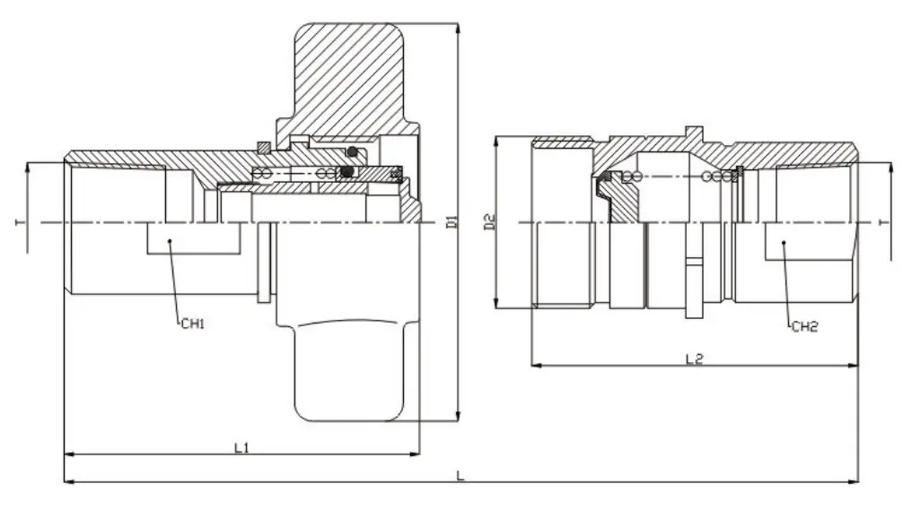 Coupling fitting sectional drawing